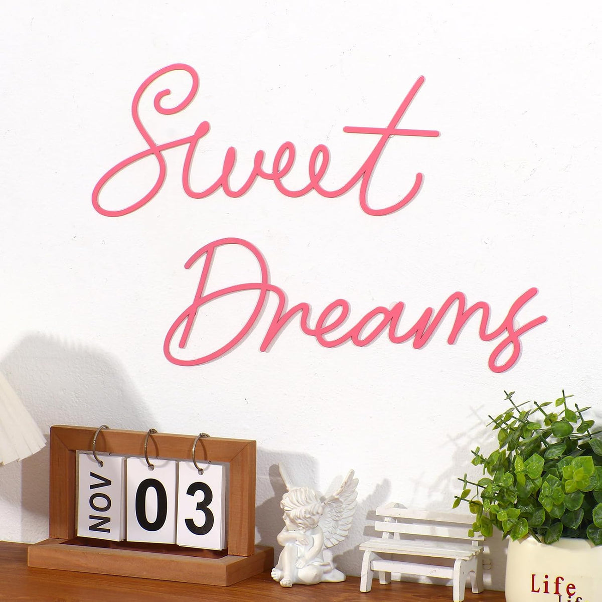 Zzbakress Sweet Dreams Metal Bedroom Wall Decor, Pink,Farmhouse
