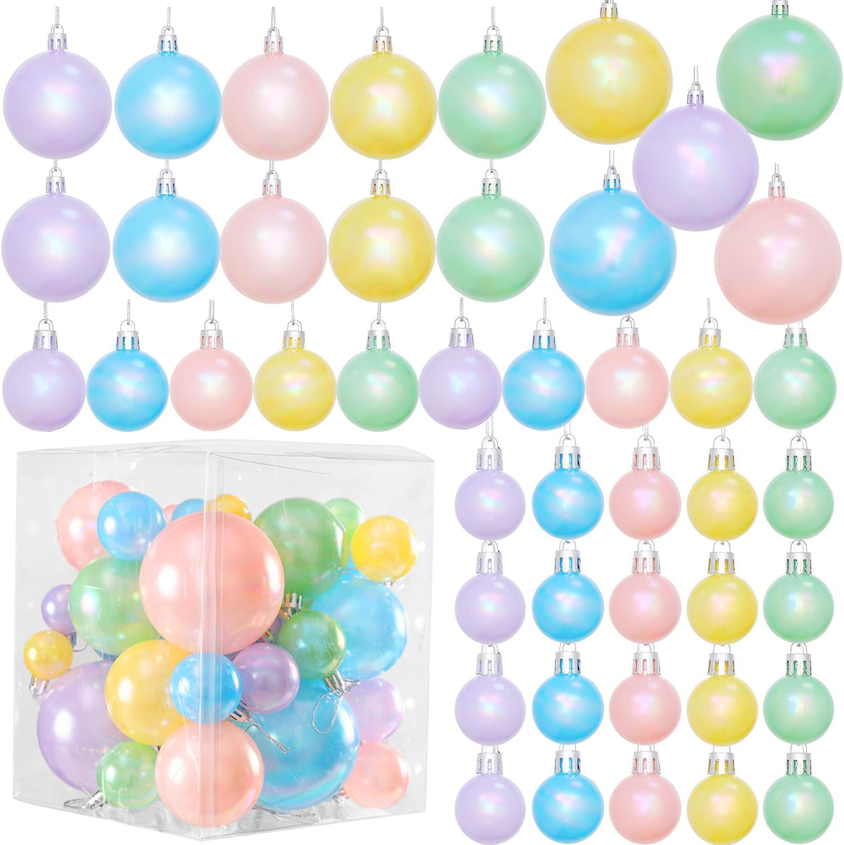 45 Pcs Pastel Christmas Ball Ornaments Decorations Set,Macaron Color Hanging Ornaments Balls Set,Pearl Christmas Tree Pendants Ball Xmas Tree Decoration