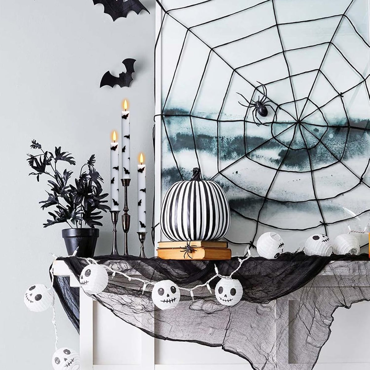 Bats Decal Flameless LED Taper Candles with Remote and Timer