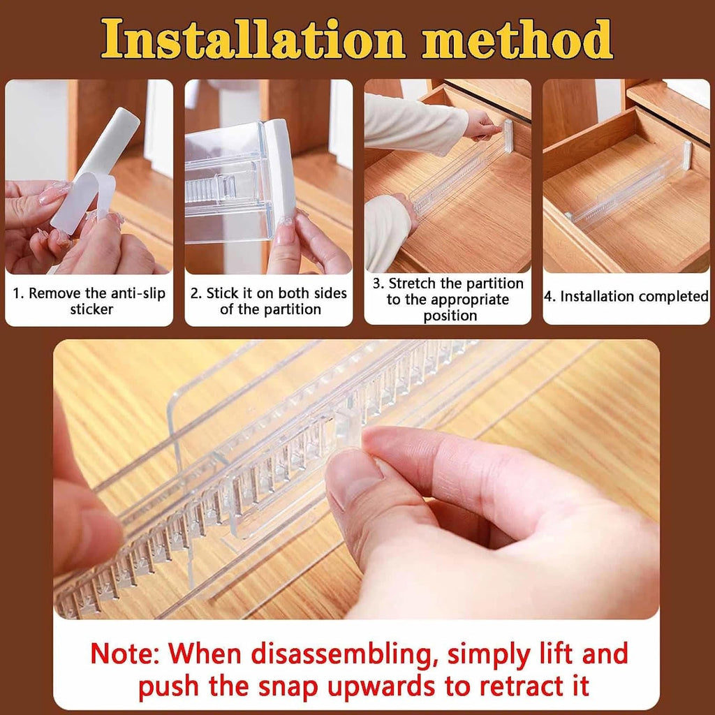 8 Pcs Drawer Dividers for Clothes,3.15" High 11.34"-19.69" clear