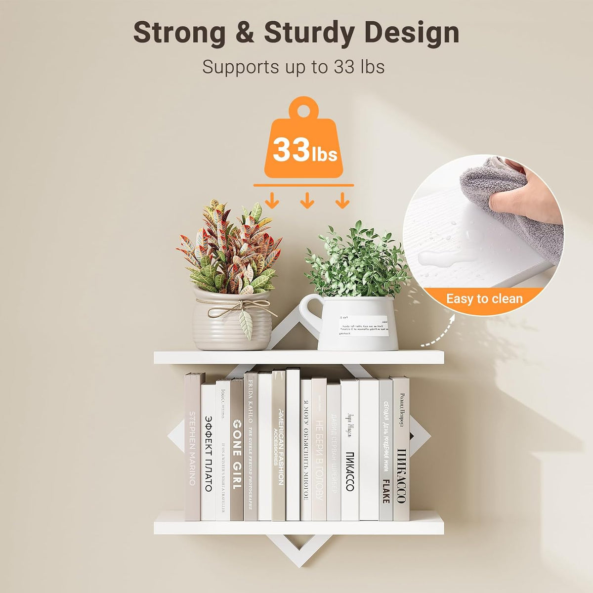 ELYKEN Floating Shelves for Wall, Set of 2 Hanging Shelves, White