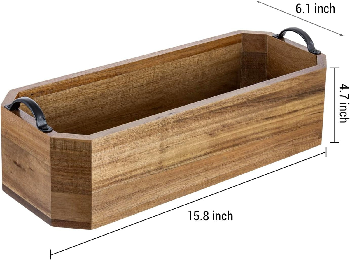 MyGift Wood Bathroom Tray Toilet Tank Organizer Caddy Metal Handles