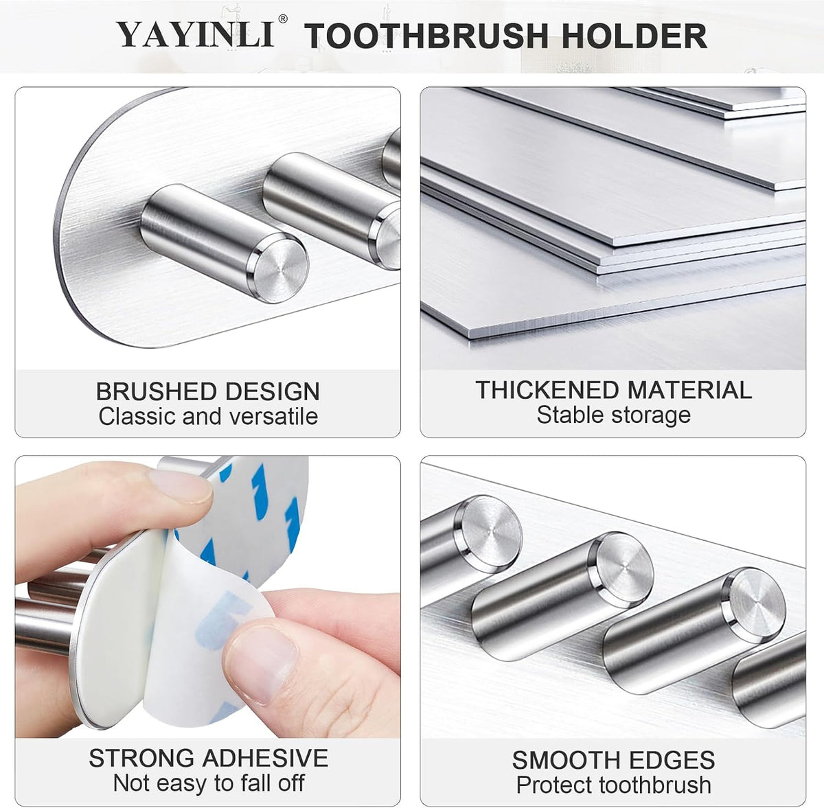 Electric Toothbrush Head Holder, Toothbrush Holders Wall Mounted, Adhesive Tooth Brush Head Holder Organiser, Electric Toothbrushs Holder, Shower Tooth Brushing Holder (Silver, Large)