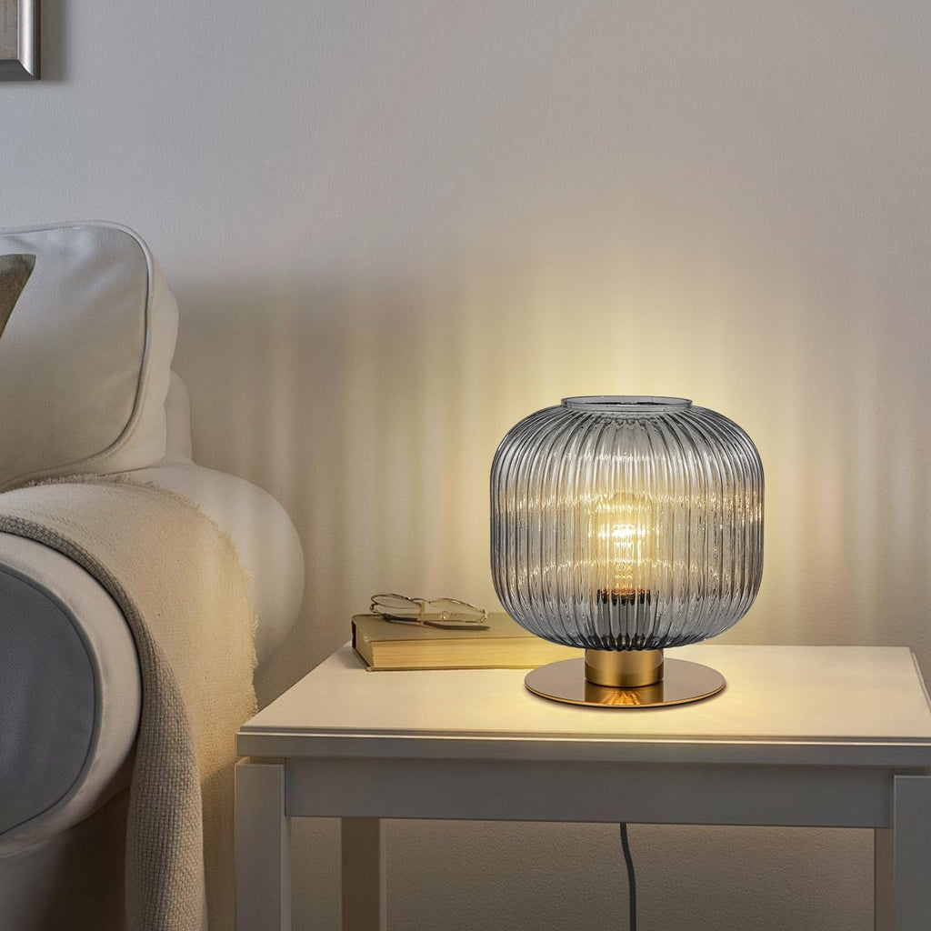 Gray Table Lamps Modern Table Lamp Smoky Glass Lamp Small Bedside Lamp Mid Century Living Room Globe Table Lamp Vintage Bedside Gold Lamp for Bedroom Nightstand