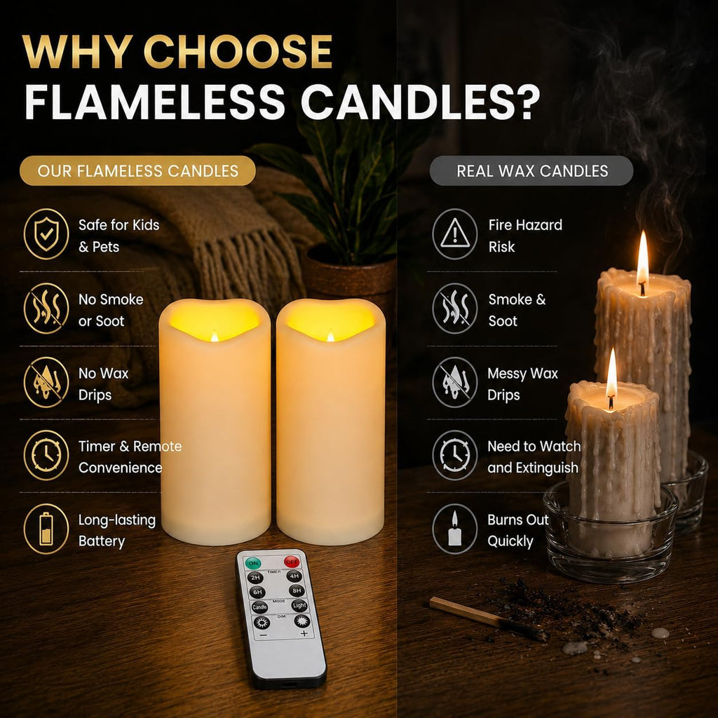 Enido Flameless Candles LED Candles Outdoor Waterproof Candles(D: 3" x H: 6") Battery Operated Plastic Pack of 2 Pillar