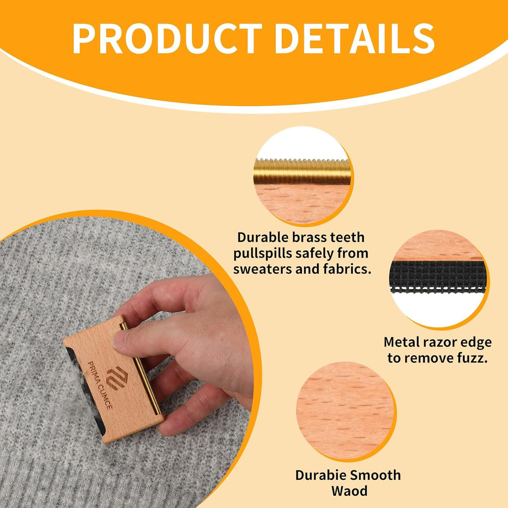 Wooden Cashmere Comb for Knits, Sweaters, Wool & Delicate Fabrics – Manual Fabric Shaver, Fuzz Remover, Portable Depiller for Clothes, Bobbles, Lint, Pilling Tool – Sweater Care Essential