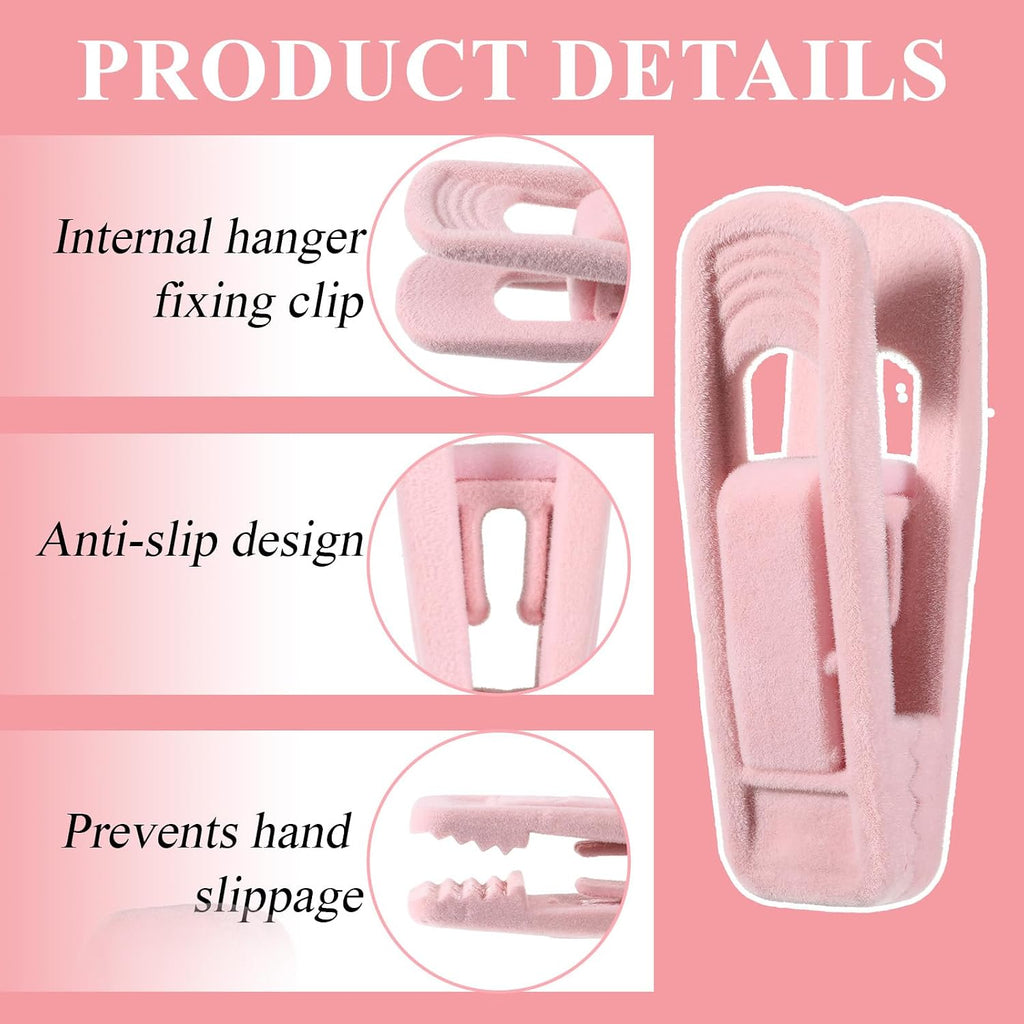 Pink Velvet Hangers Clips, 80 Pack Strong Finger Clips
