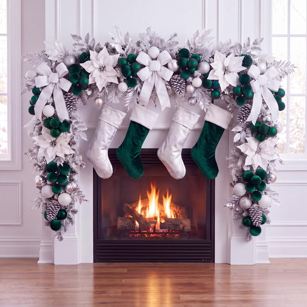 Roowest 4 Sets Large Green Velvet Christmas Ball Clusters Ornaments Decor