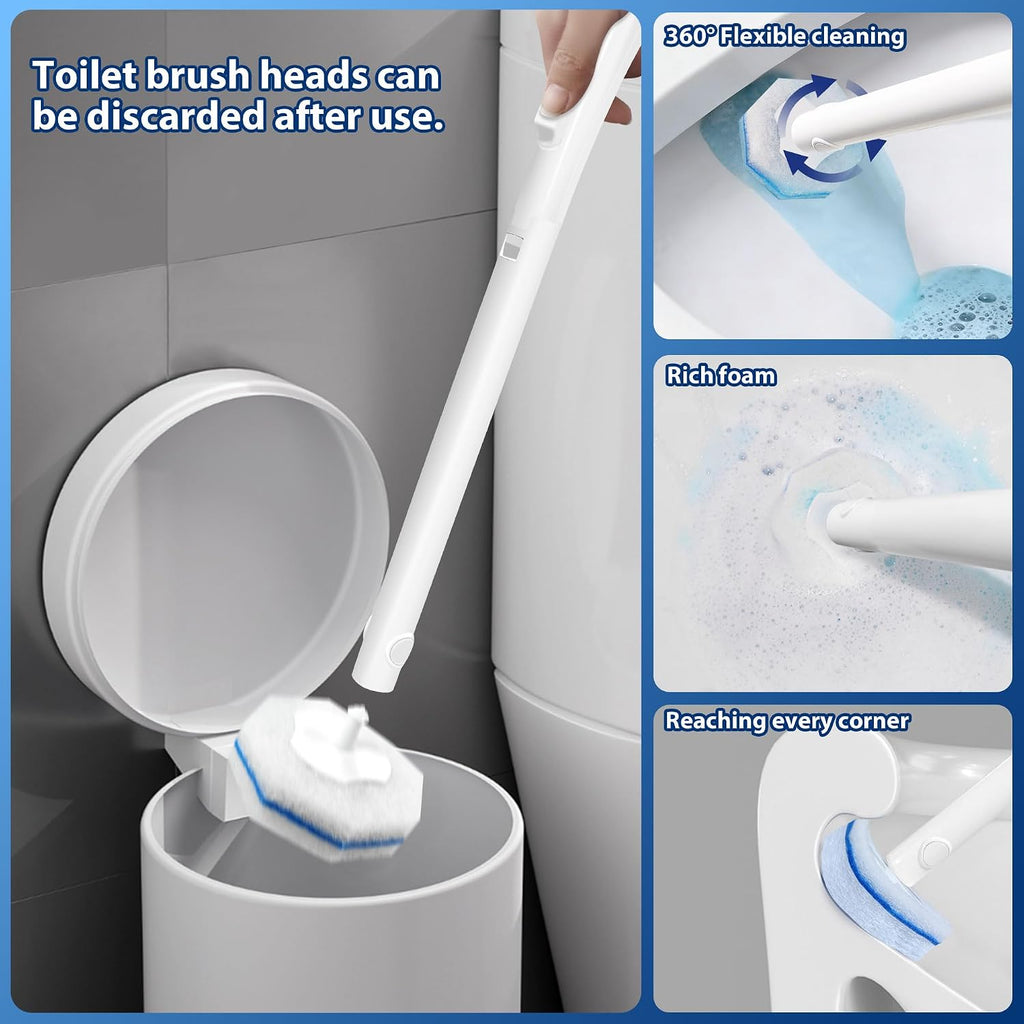 2 Pack Disposable Toilet Brush with 60 Refills, 2026 Upgrade Wall Mounted Toilet Bowl Cleaner Wand Kit and Holder, Bathroom Cleaning Supplies, Toilet Scrubber Disposable Heads
