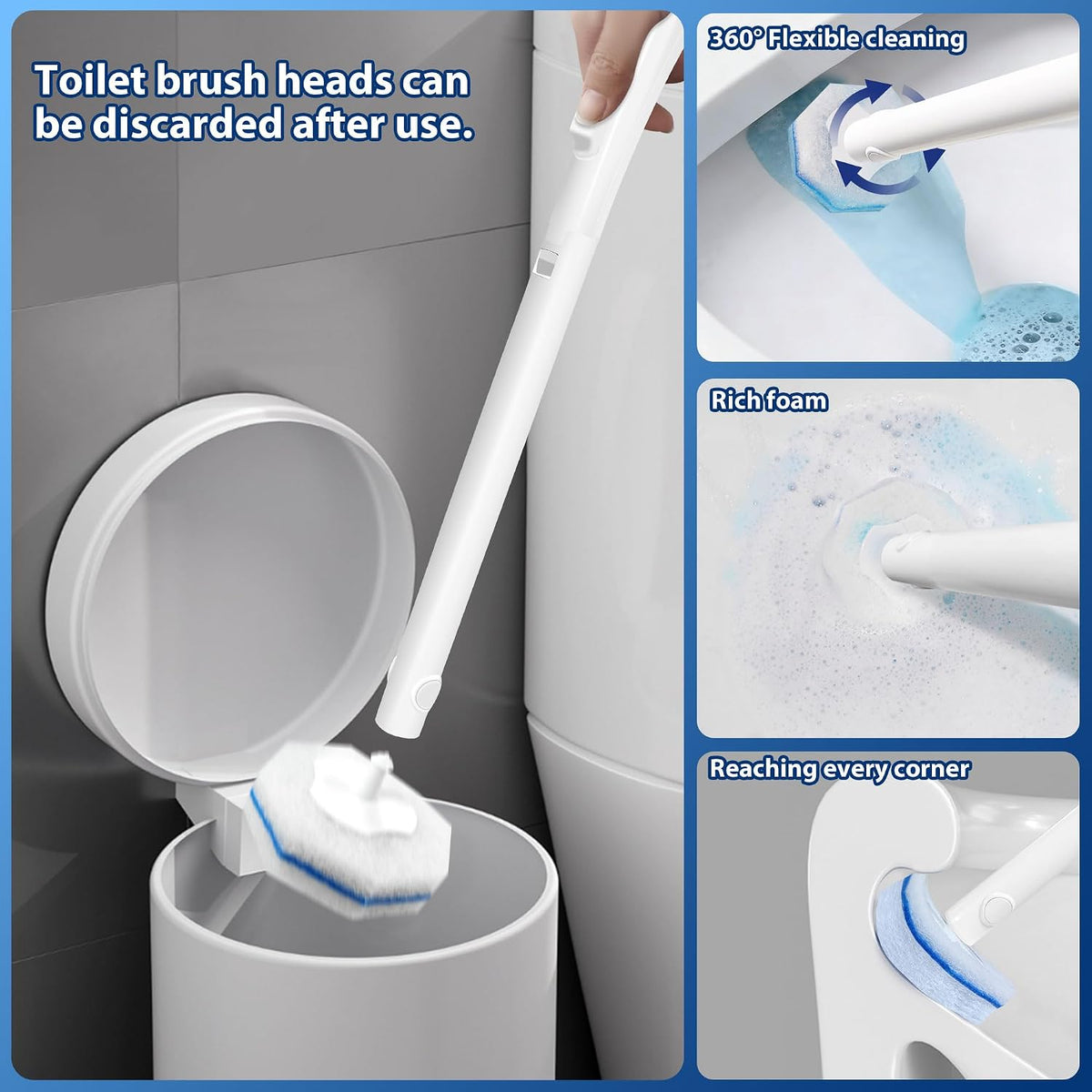 2 Pack Disposable Toilet Brush with 60 Refills, 2026 Upgrade Wall Mounted Toilet Bowl Cleaner Wand Kit and Holder, Bathroom Cleaning Supplies, Toilet Scrubber Disposable Heads