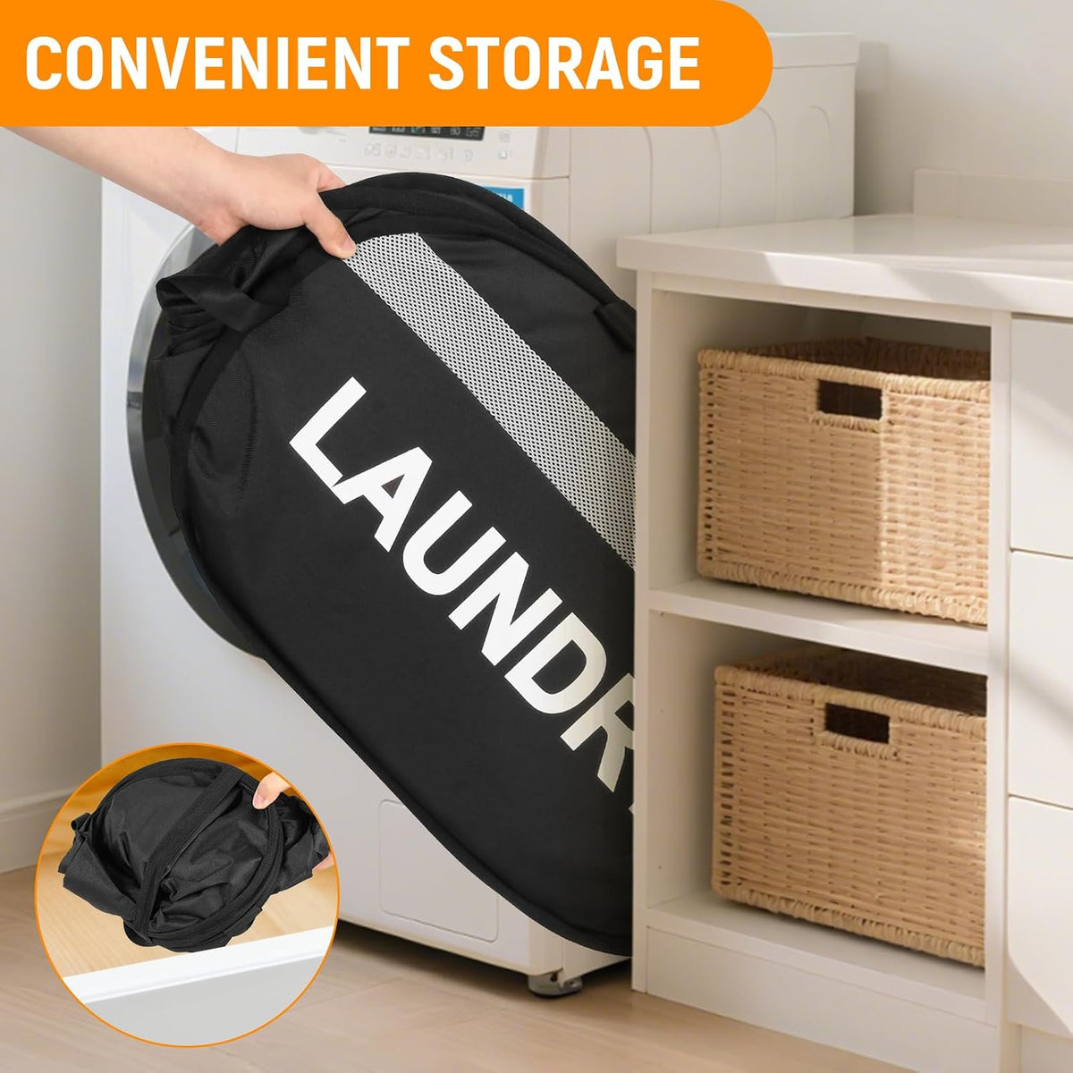 Collapsible Laundry Baskets with Lid, Foldable Clothes Hamper with Reinforced Handles, Sturdy Pop Up Hampers for Laundry, Tear Proof & Easy to Carry Laundry Hamper for Home, Dorm, Travel Black