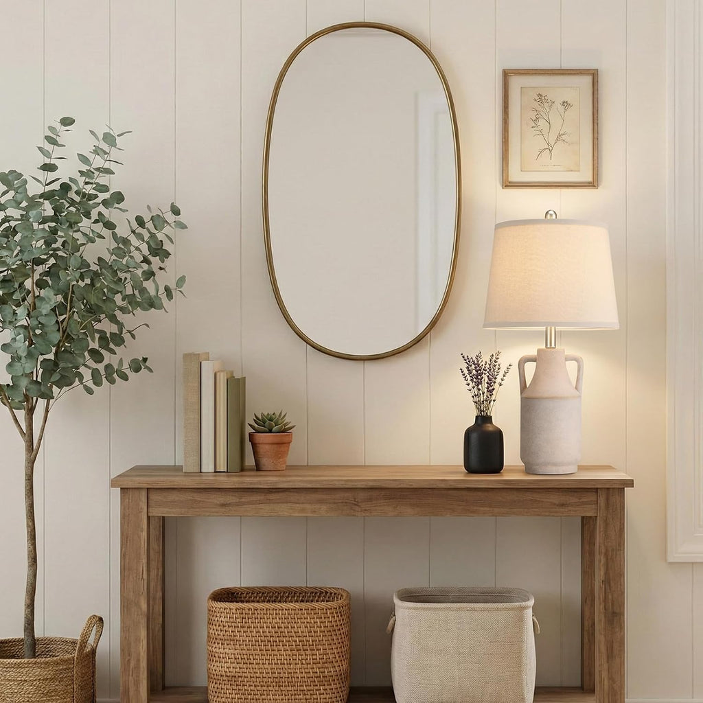 Lovlast 26" Modern Farmhouse White Table Lamp for Bedroom Living Room