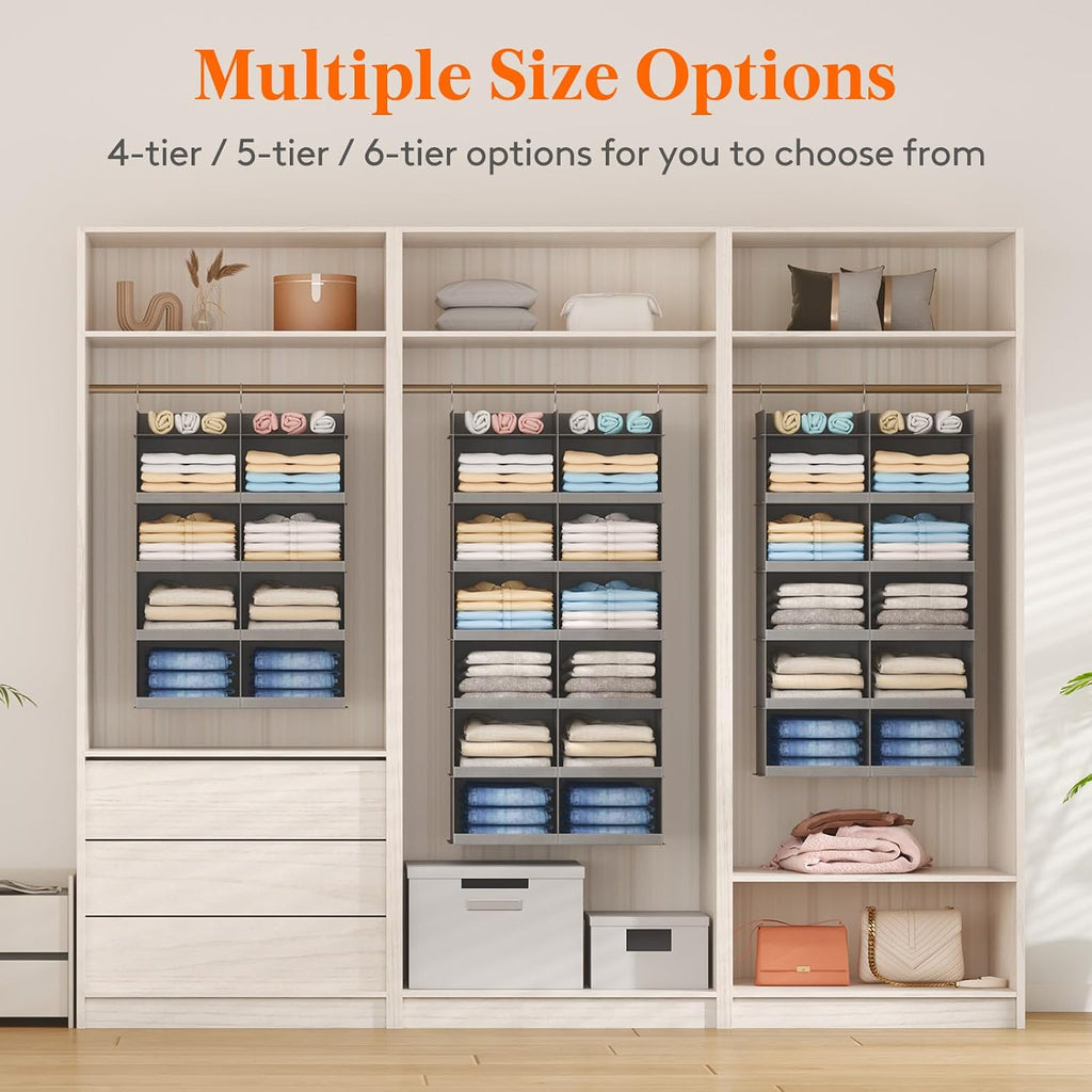 Lifewit 12 Sections Dual-Row Shelf Hanging Closet Storage Organizer, Gray