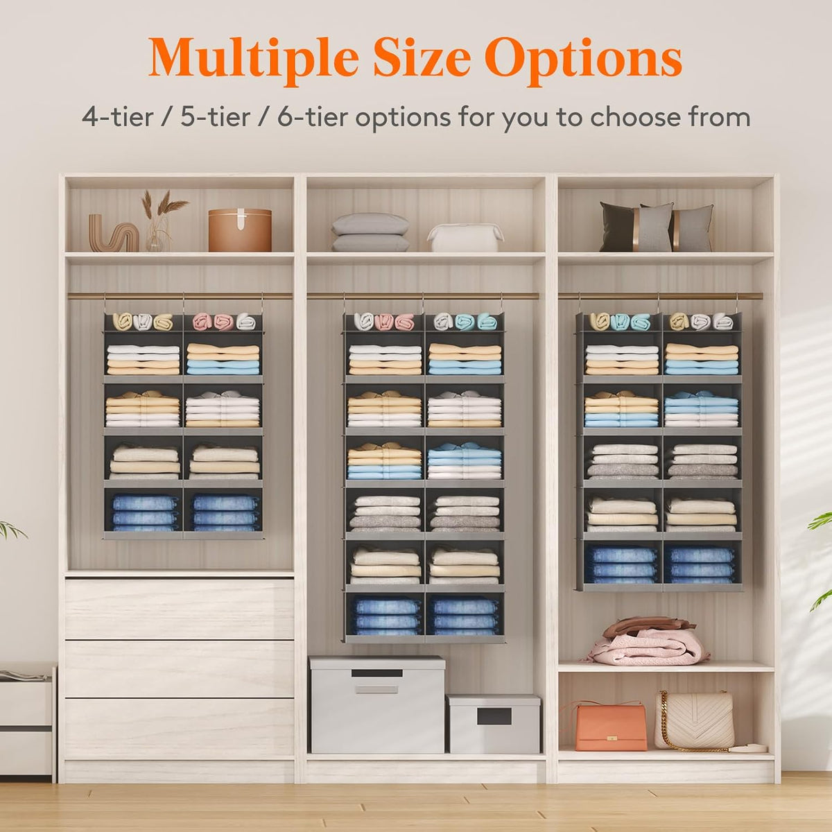 Lifewit 12 Sections Dual-Row Shelf Hanging Closet Storage Organizer, Gray
