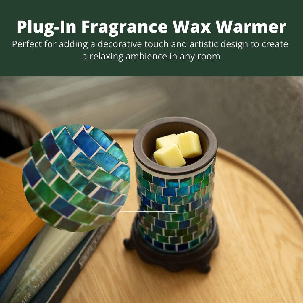 VP Home Wall Plug-in Wax Warmer for Scented Wax Mosaic Glass Ocean Blue Electric Home Fragrance Warmer for Essential Oils Candle Wax Melts and Tarts Scent Warmer Night Light