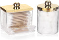 Tbestmax 2 Pack Qtips Dispenser - Bathroom Organizers and Storage Containers, Plastic Apothecary Jars with Gold Lids for Cotton Ball Swab Round Pads, Floss