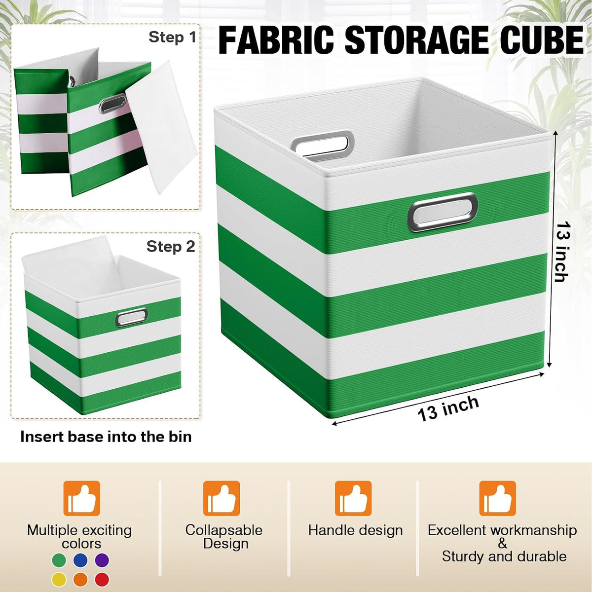 CroBlissful 13 Inch 6 Pcs Fabric Storage Cubes with Handle, Dark Color