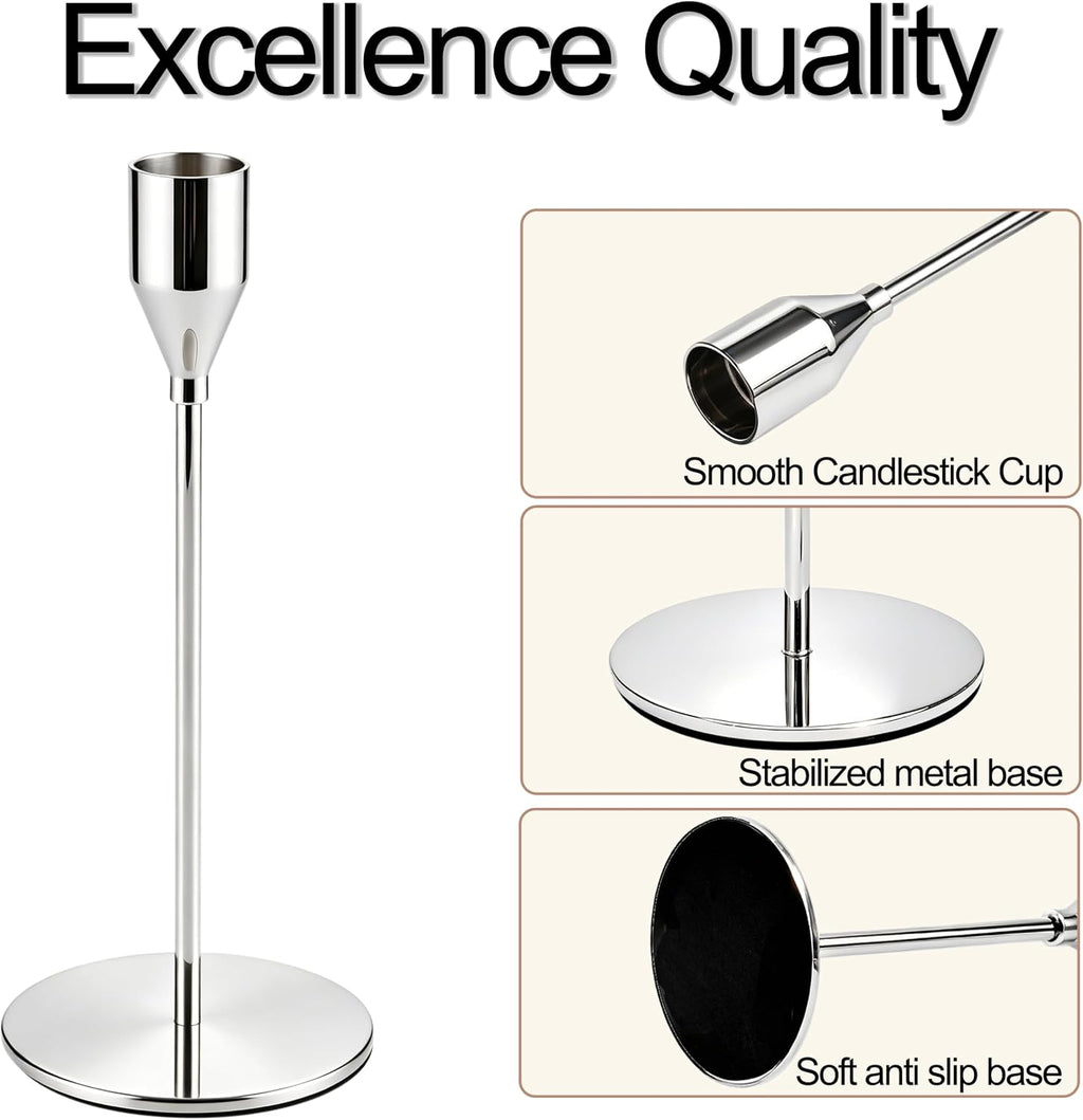 Silver Candlestick Holders,Metal Taper Candle Holders,Bulk Set of 27
