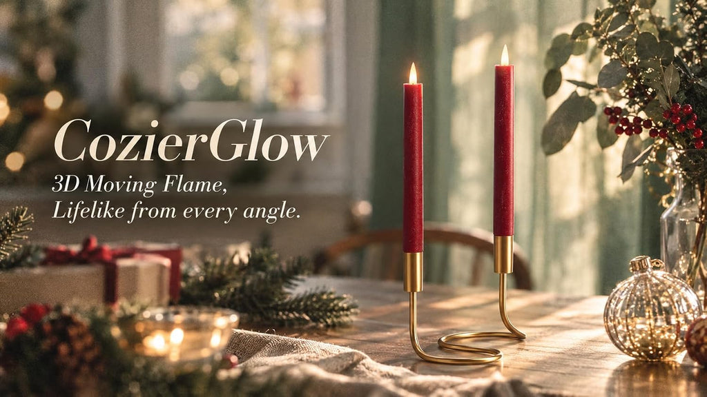 Burgundy Flameless Taper Candles with Remote & Timer -Leather-Textured Real Wax, 3D Moving Flicker, 400Hr Battery Operated Window Candles (Remote Uses 2 AAA Batteries, Not Included)