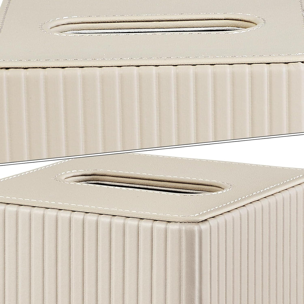 PU Leather Tissue Box Cover Square Tissue Box Holder for Bathroom Vanity Countertop Night Stands Bedroom Office Desk,Modern Tissue Decorative Organizer with Magnetic Closure,Beige