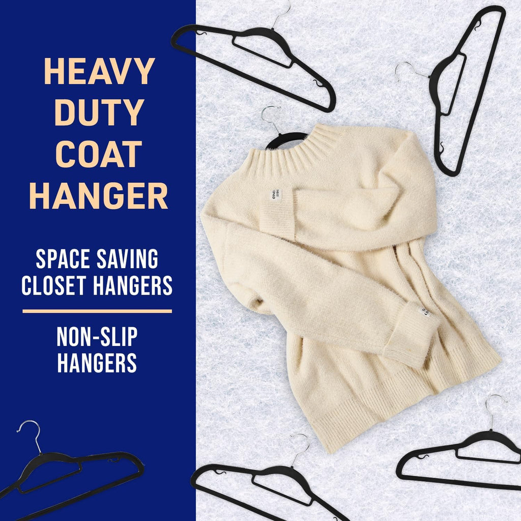 Lifemaster Versatile Clothes Hanger Set - 50 Pieces Space-Saving Dry and Wet Clothes Hanger Set with 360° Swivel Hook and Non-Slip Rubber Design - Black