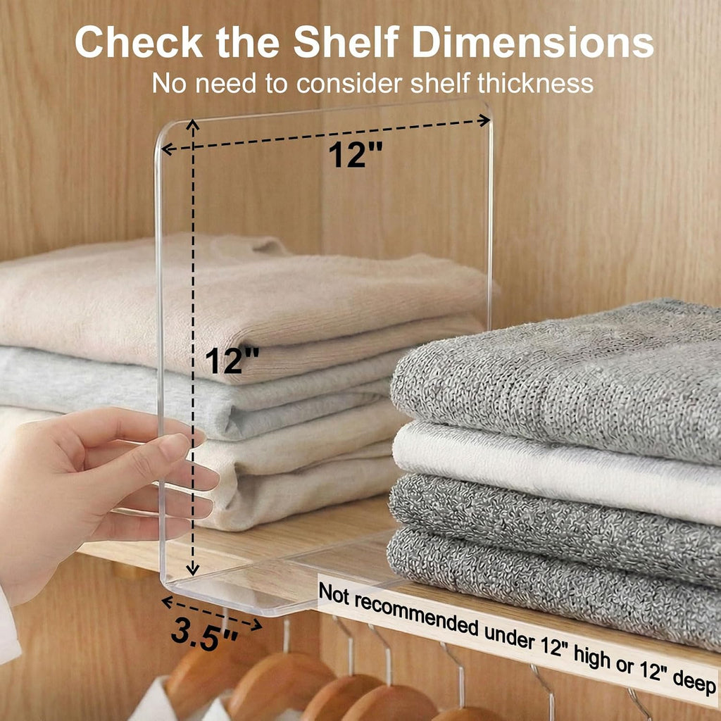 SortNStore Shelf Dividers Closet Organization: 12" Tall x 12" Deep (Taller)