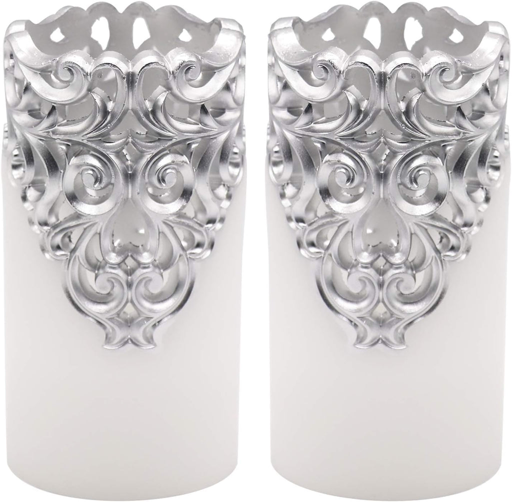 Eldnacele Silver Hollow Flameless Pillar Candles with 5H Timer