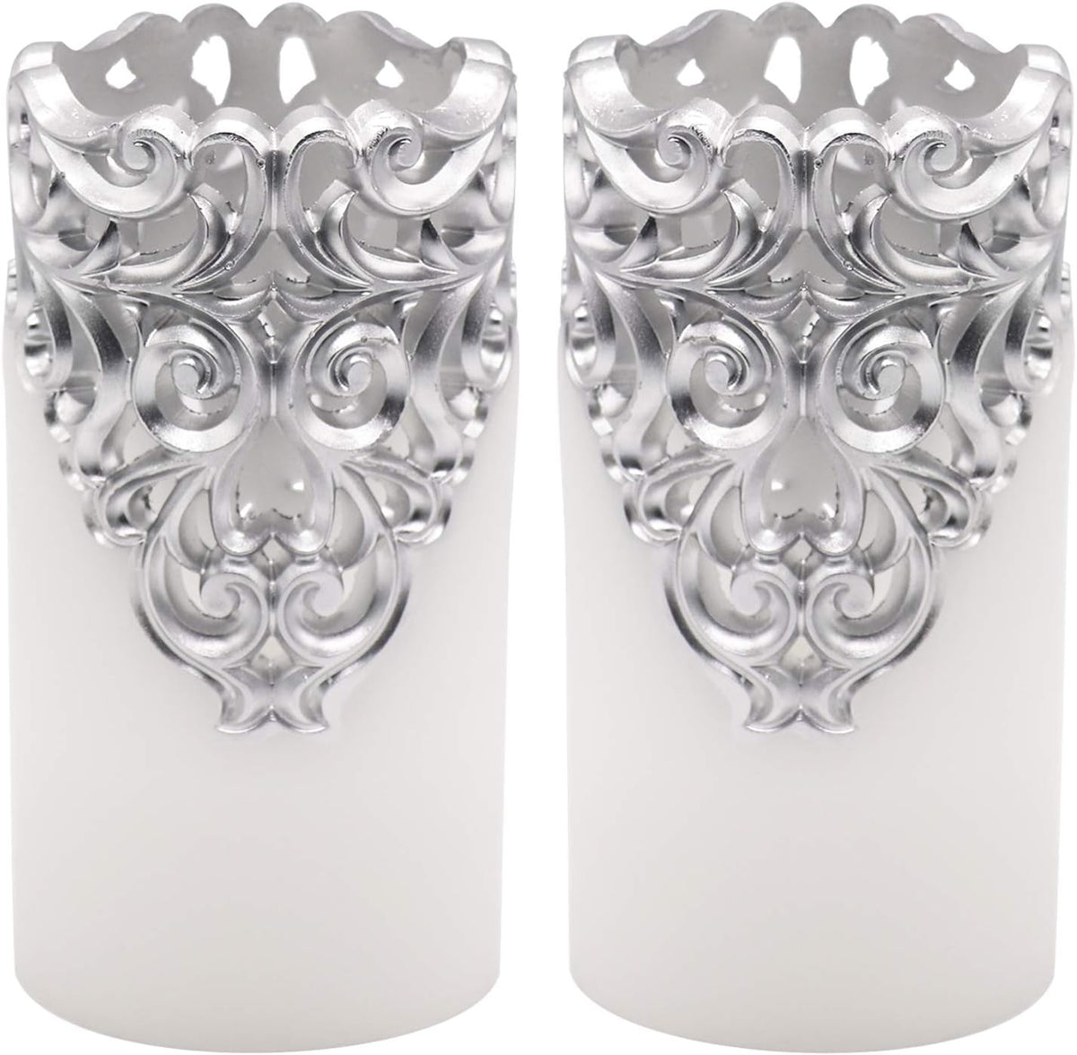 Eldnacele Silver Hollow Flameless Pillar Candles with 5H Timer