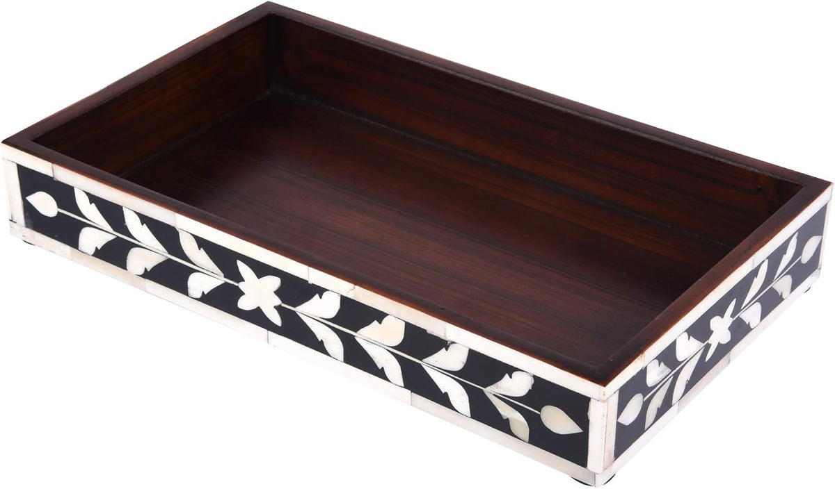 Handicrafts Home Bone Inlay Black Decorative Organizer Vanity Tray, 10x6
