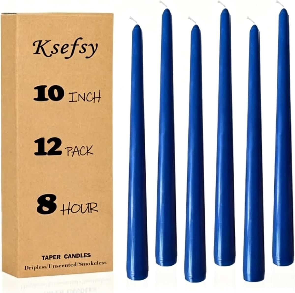 Blue Taper Candles, 12 Pack 7/8"x10" Dripless Unscented Candlesticks