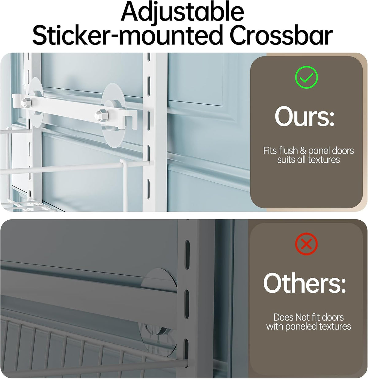Delamu Pantry Door Organizer, Adjustable Metal Over the Door Pantry Organizer Rack, 6-Tier Over the Door Spice Rack, Kitchen Pantry Door Organizers and Storage, D5 W12 H52.1 inch, White, Small
