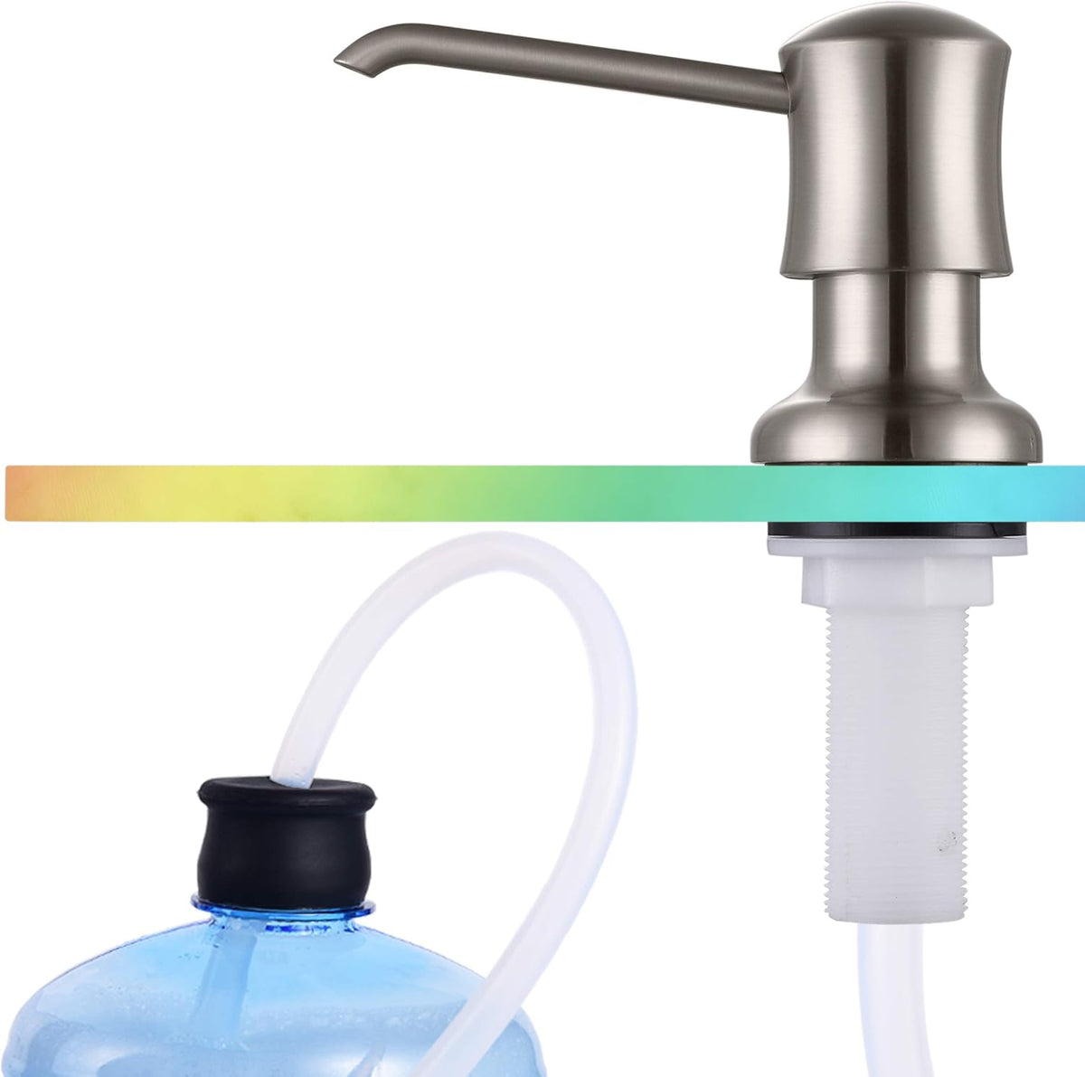 Sink Soap Dispenser for Kitchen Sink Brushed Nickel Upgrade with 40" Silicone Extension Tube Kit, Connect to Your Soap Bottle Directly