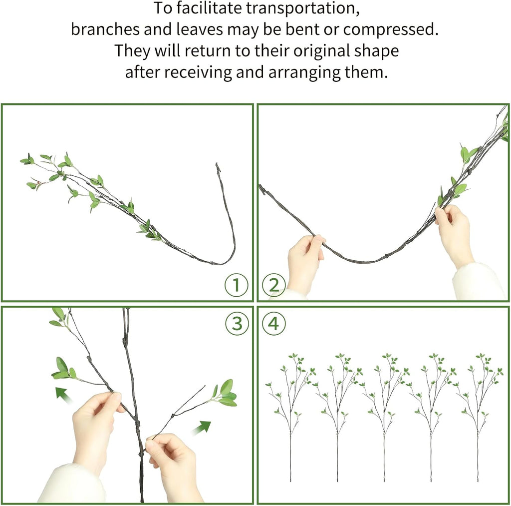 LFF 5Pcs Artificial Greenery Stems, 34" Faux Ficus Leaves Branches