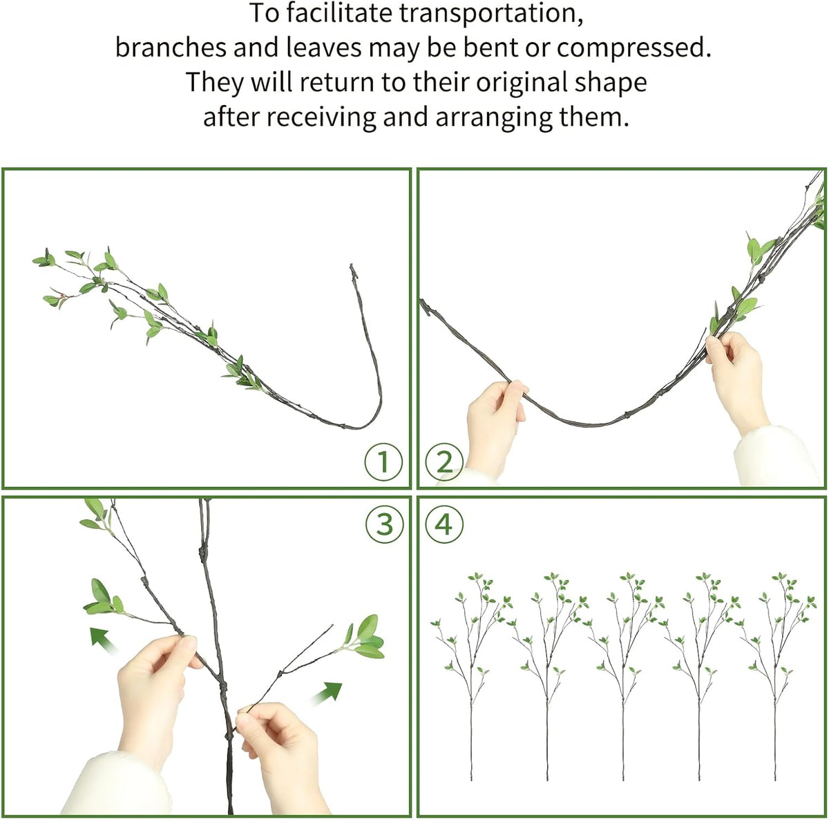 LFF 5Pcs Artificial Greenery Stems, 34" Faux Ficus Leaves Branches