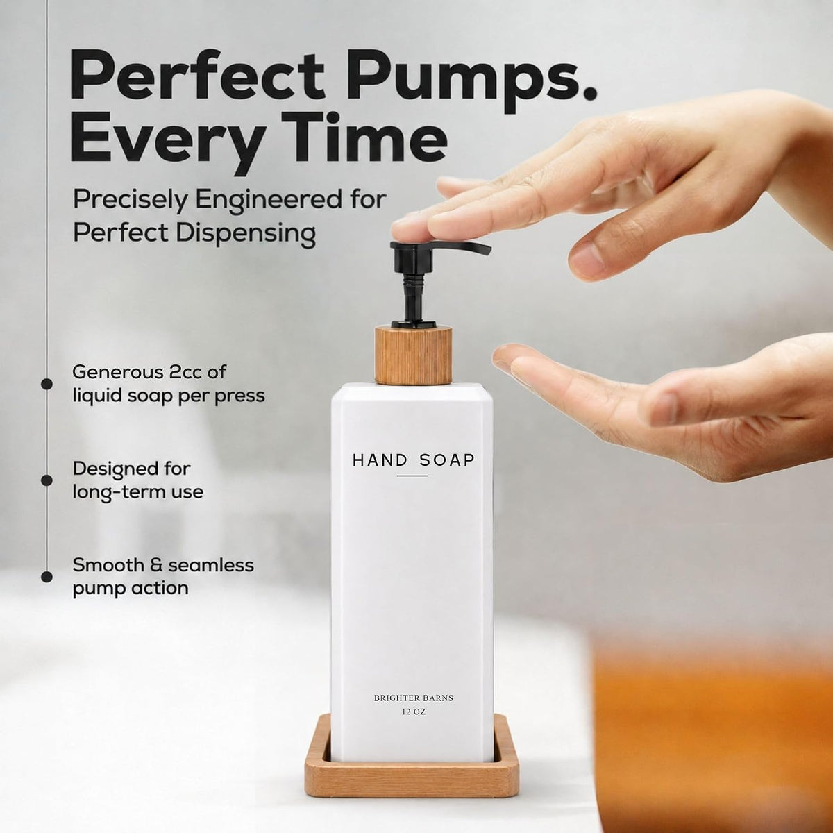 Luxury Glass Hand and Dish Soap Dispenser Set by Brighter Barns - 12oz Kitchen Soap Dispenser Set - Liquid Hand Soap Bottle with Tray & Pump - Modern Farmhouse Decor for Sink, Restaurant (Black/White)