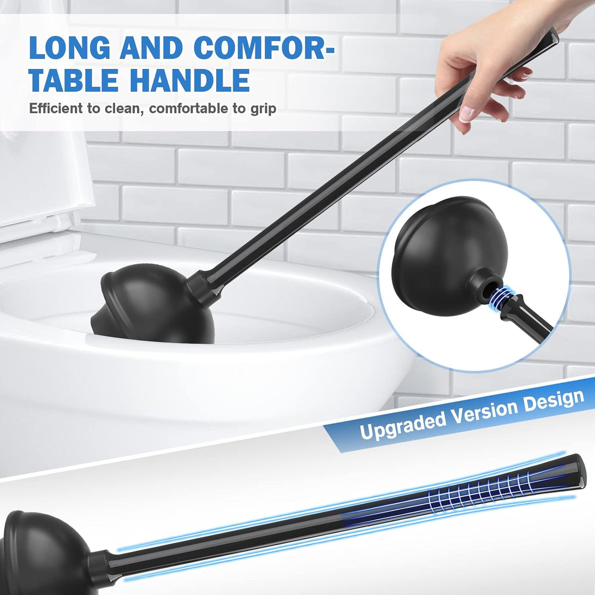 Toilet Plunger and Brush with Holder, Bowl Brush and Heavy Duty Toilet Plunger Set for 5.7-inch Toilet Drain, 2-in-1 Bathroom Cleaning Combo with Modern Caddy Stand (Black, 2 Set)