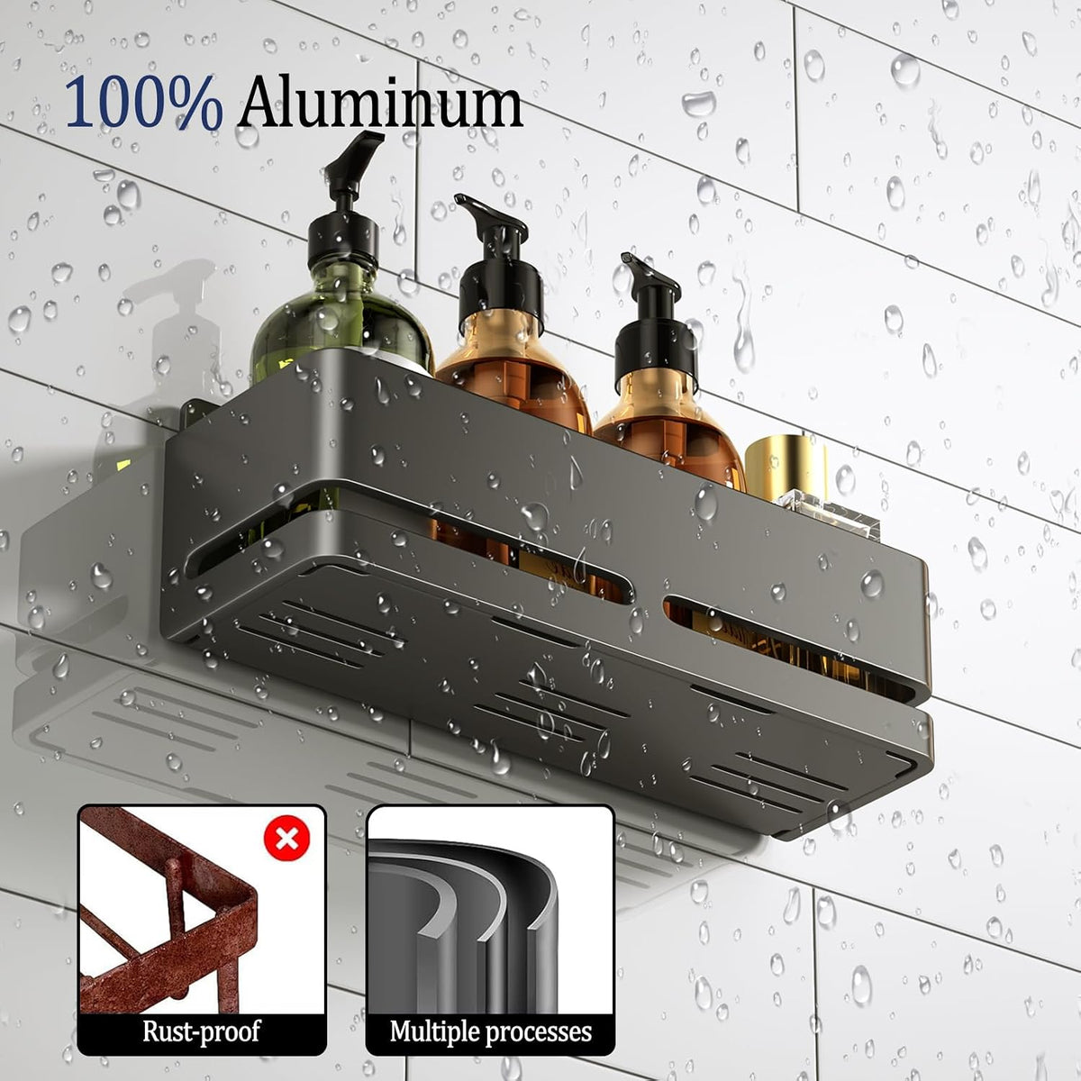 Bathroom Shower Caddy,No Drill Shower Shelves(5-piece Set-Grey)