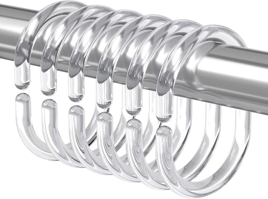 Amazer Shower Curtain Rings, 24 Pcs Plastic Shower Curtain Hooks, Clear Shower Curtain Hooks Rings, Rust Proof Shower Rings C Shaped Shower Hooks for Shower Curtain and Liner Bathroom