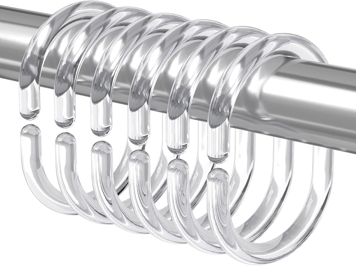 Amazer Shower Curtain Rings, 24 Pcs Plastic Shower Curtain Hooks, Clear Shower Curtain Hooks Rings, Rust Proof Shower Rings C Shaped Shower Hooks for Shower Curtain and Liner Bathroom