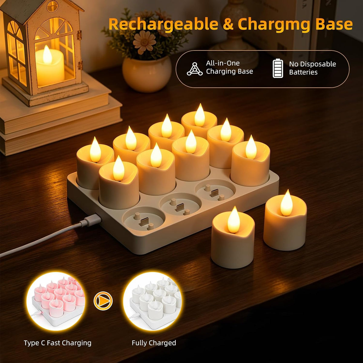 Rechargeable Tea Lights Candles, 12 Pack Flameless Candles with Remote