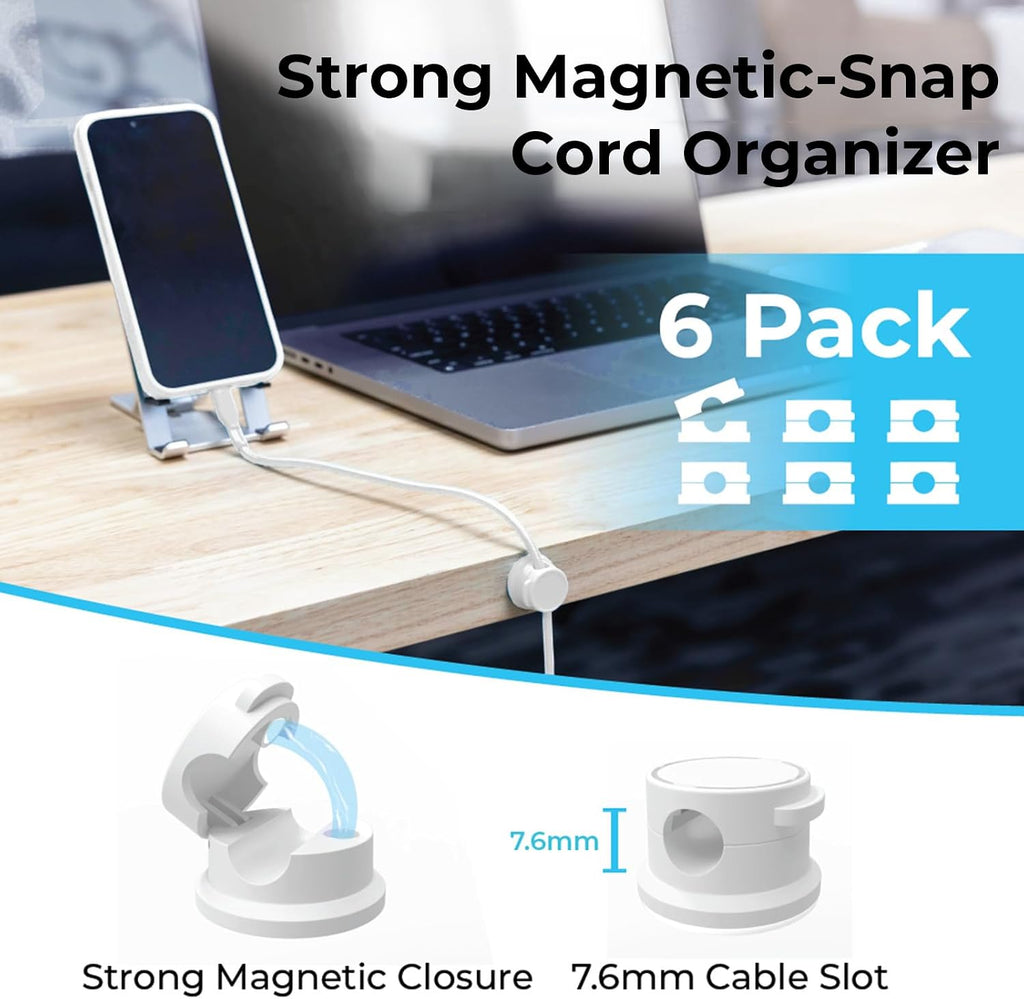 Travel Depot Cable Management Magnetic Snap Organizer, White, 6-Pack, White