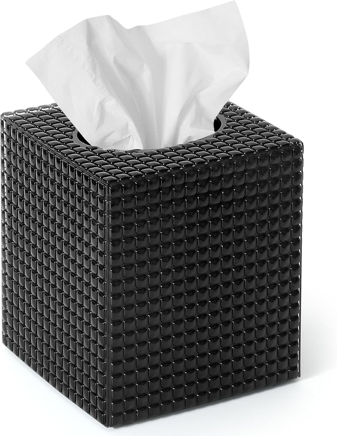 Tissue Box Cover, Square Acrylic Tissue Holder for Bathroom Vanity, Black