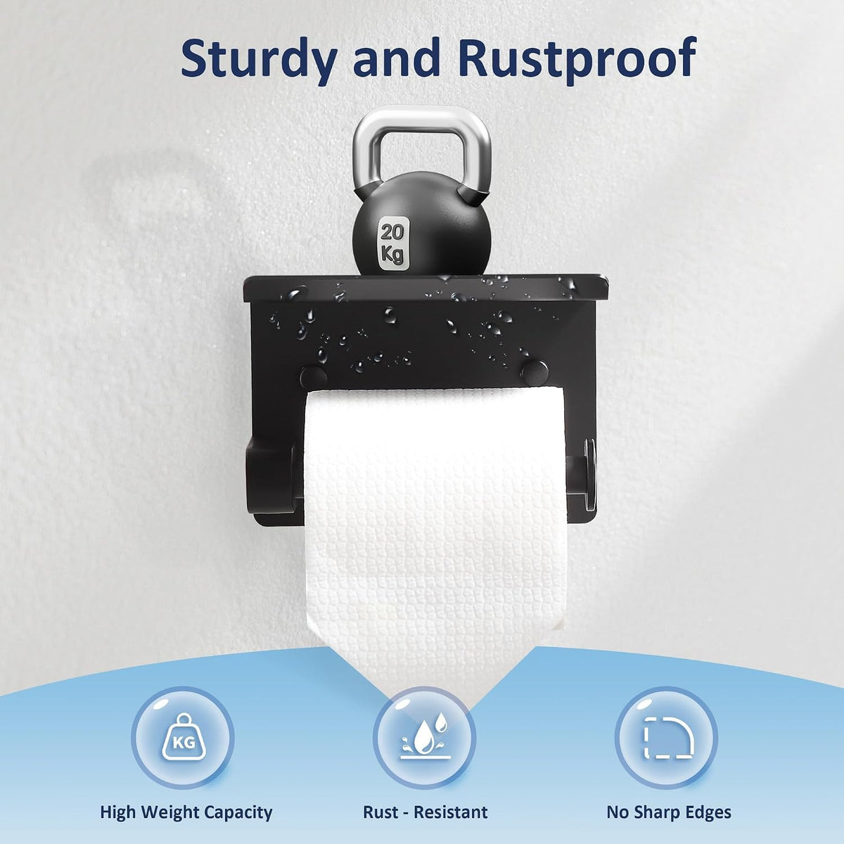 BGL Toilet Paper Holder with Shelf, Matte Black Rustproof Adhesive or Drill Installation Fits Mega Rolls Bathroom Tissue Holder