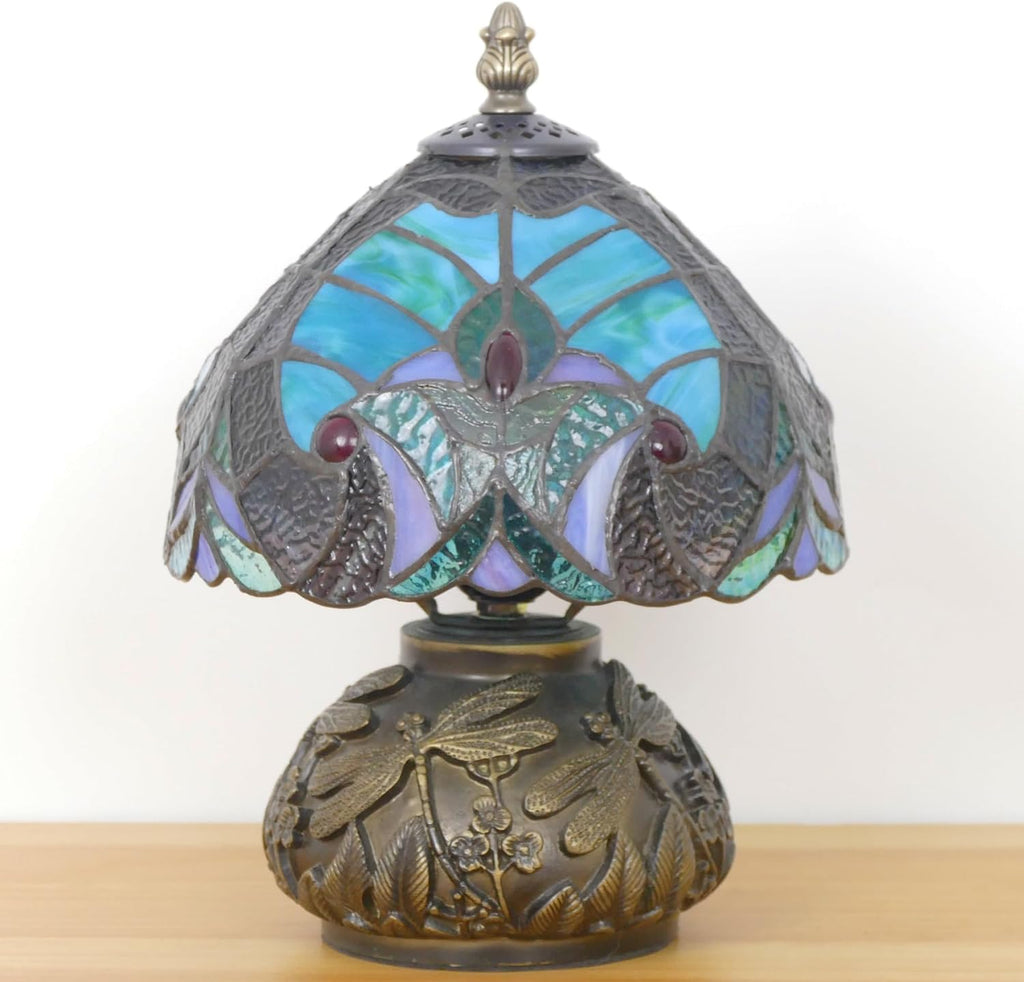 Small Tiffany Mushroom Table Lamp Green Liaison Style W8H11 Inch