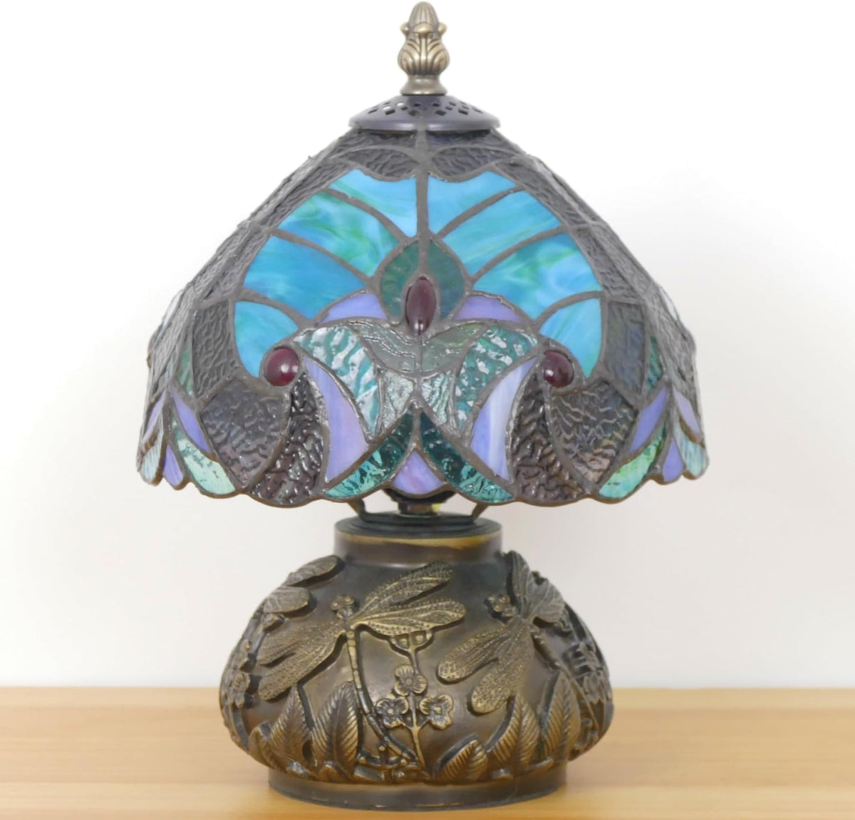 Small Tiffany Mushroom Table Lamp Green Liaison Style W8H11 Inch