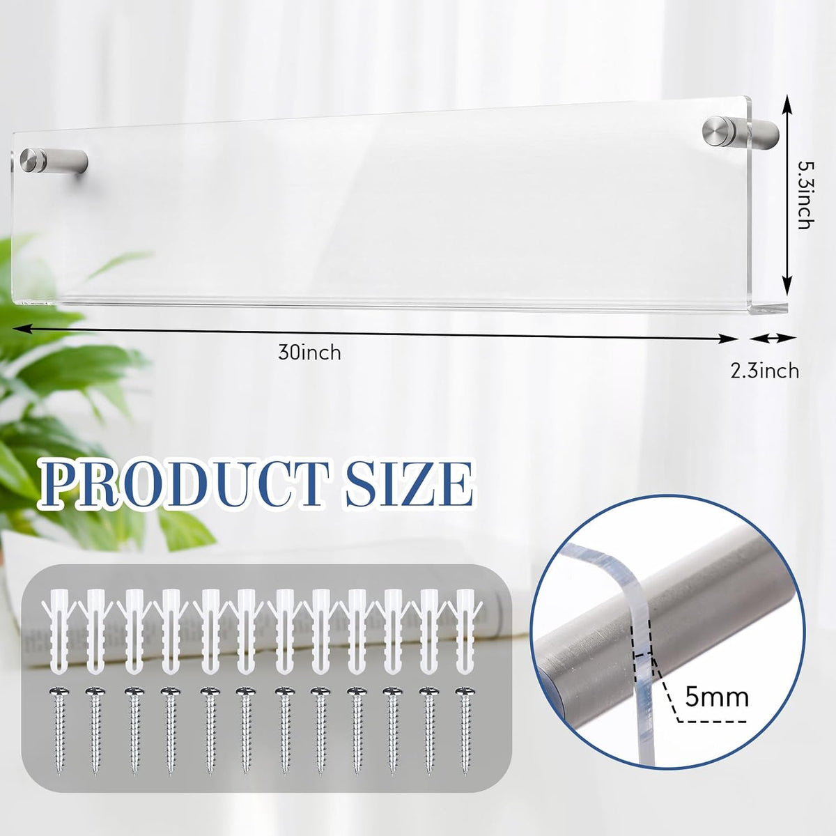 2 Pack Clear Acrylic Magazine Holder Wall, Brochure, 30 Inch