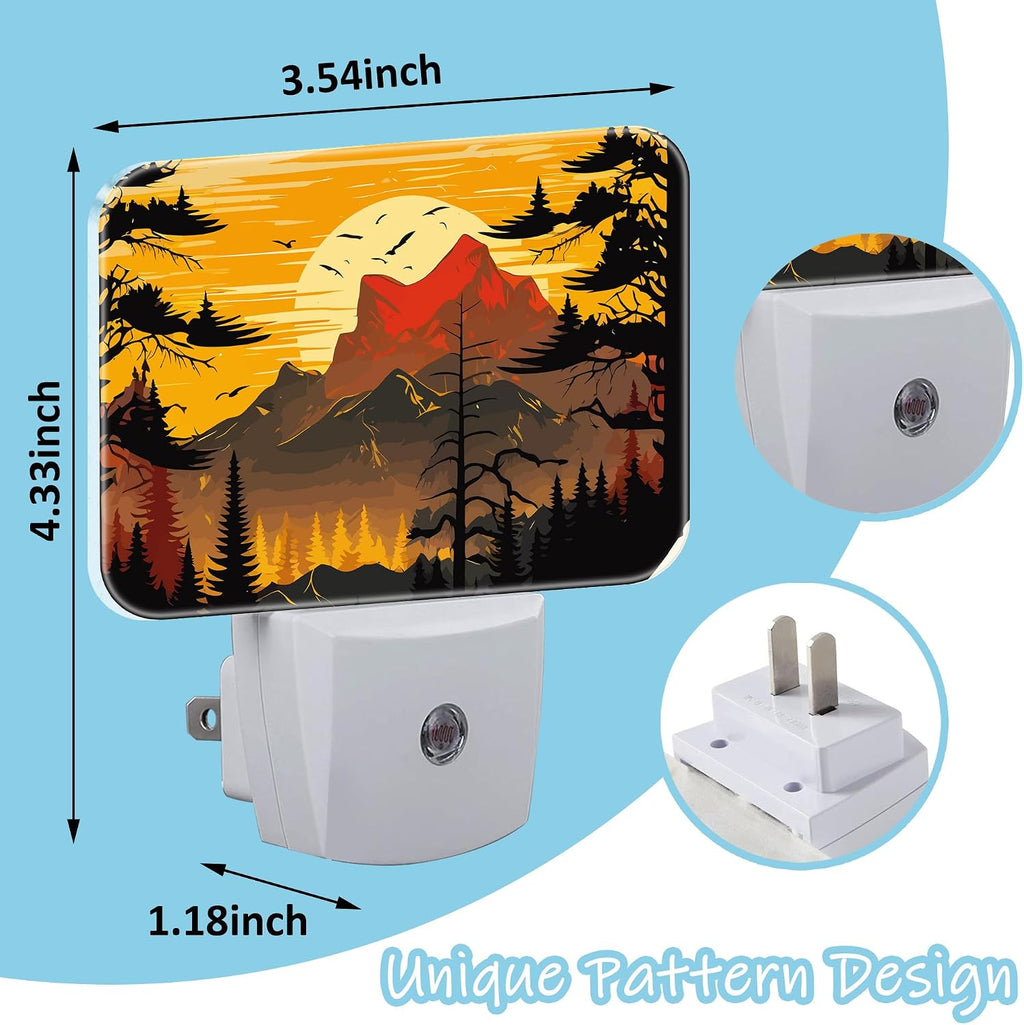 Night Light Vintage Mountain Landscape Plug-in Wall LED Night Lamp with Dusk-to-Dawn Smart Sensor Lamp for Adult Bedroom Living Room Hallway Kitchen