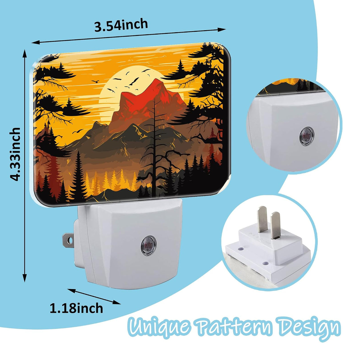 Night Light Vintage Mountain Landscape Plug-in Wall LED Night Lamp with Dusk-to-Dawn Smart Sensor Lamp for Adult Bedroom Living Room Hallway Kitchen