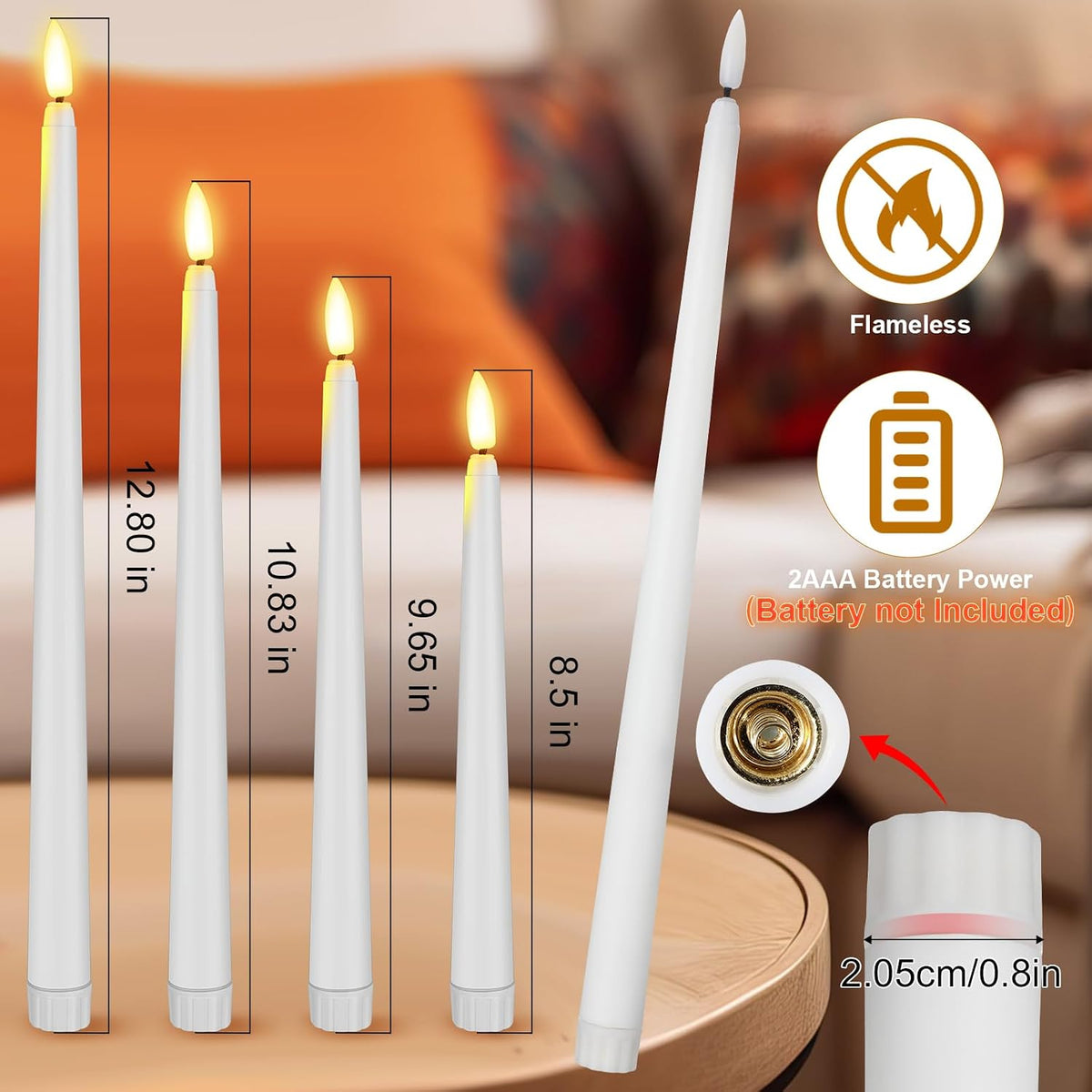 Rossesay 48 Pcs Flameless Taper Candles LED Taper Candles, White