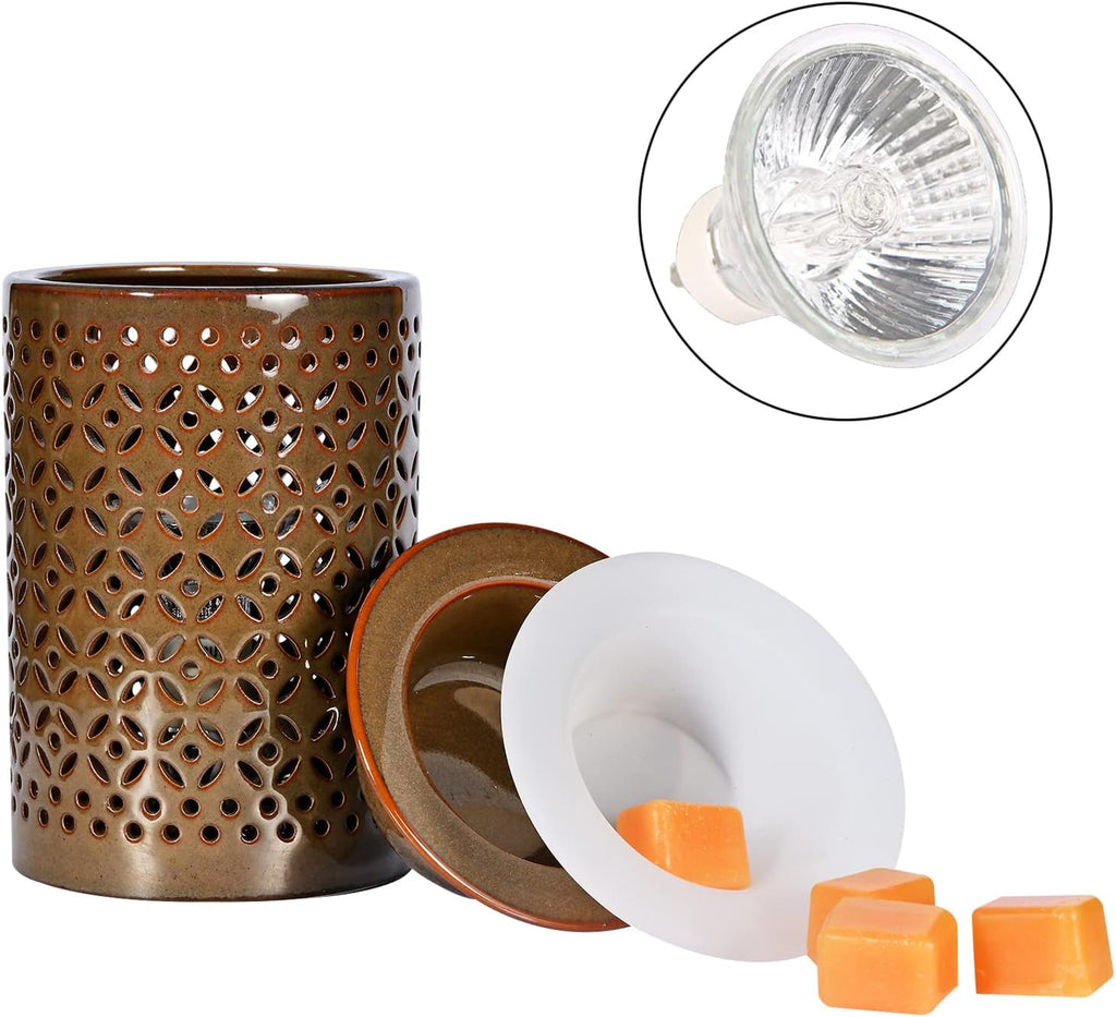 ASAWASA Ceramic Wax Melt Warmer with Timer and Silicone Dish （Dark Brown）